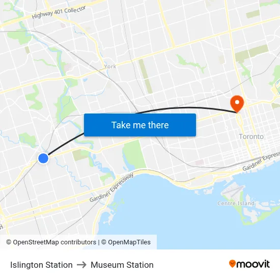 Islington Station to Museum Station map