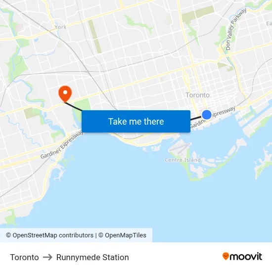 Toronto to Runnymede Station map