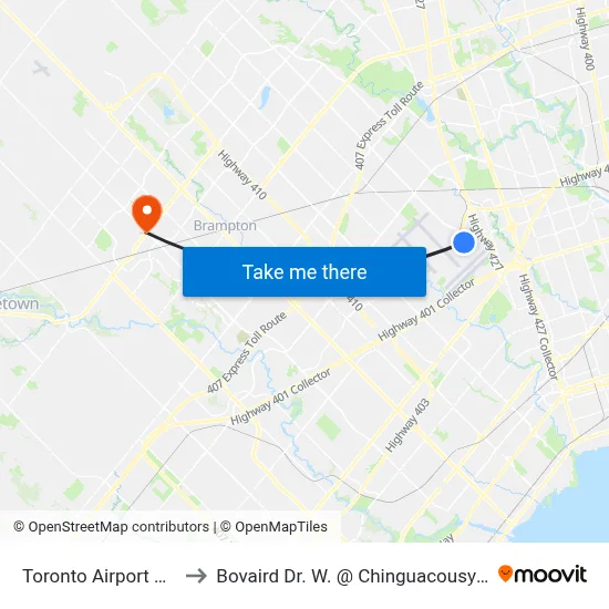 Toronto Airport YYZ to Bovaird Dr. W. @ Chinguacousy Rd. map
