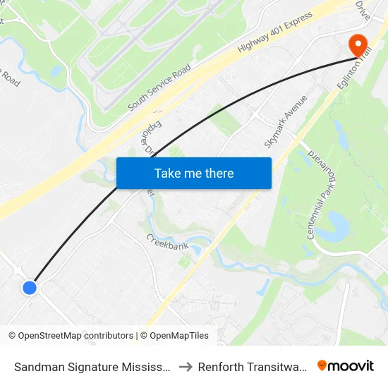 Sandman Signature Mississauga Hotel to Renforth Transitway Station map