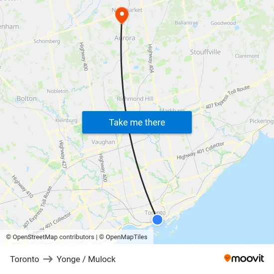 Toronto to Yonge / Mulock map