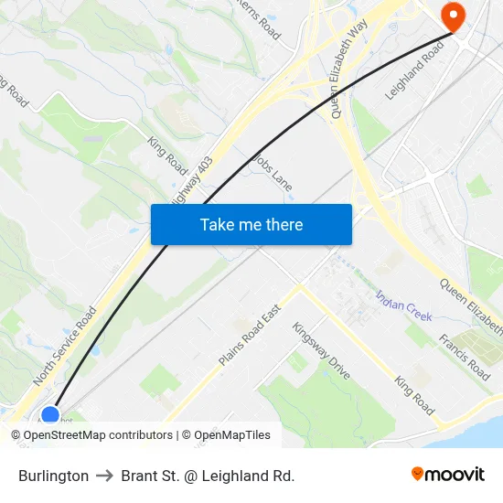 Burlington to Brant St. @ Leighland Rd. map