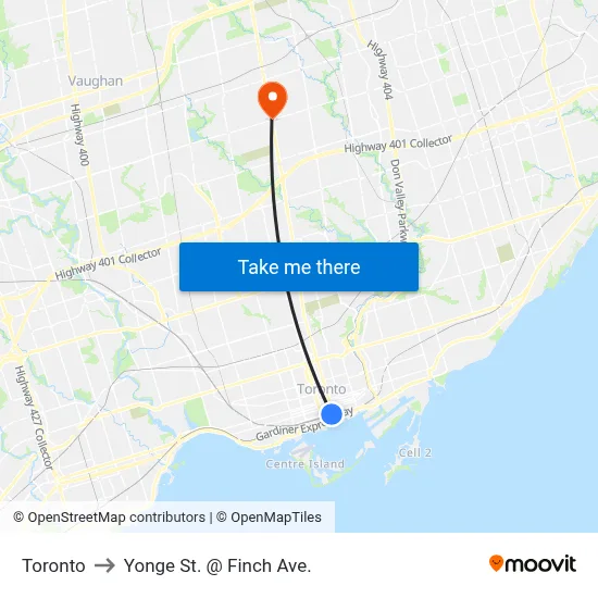 Toronto to Yonge St. @ Finch Ave. map