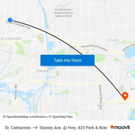 St. Catharines to Stanley Ave. @ Hwy. 420 Park & Ride map