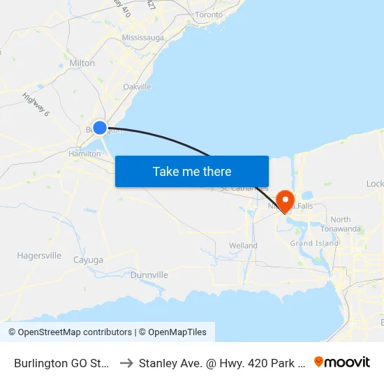 Burlington GO Station to Stanley Ave. @ Hwy. 420 Park & Ride map