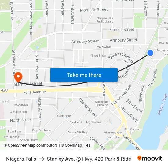 Niagara Falls to Stanley Ave. @ Hwy. 420 Park & Ride map
