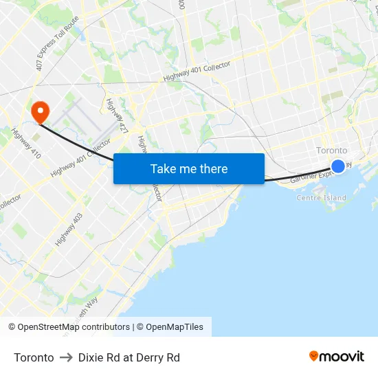 Toronto to Dixie Rd at Derry Rd map