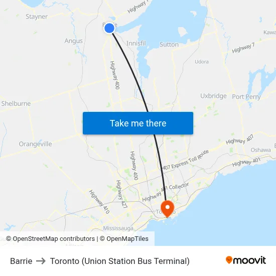 Barrie to Toronto (Union Station Bus Terminal) map