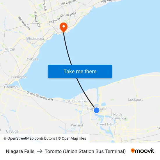 Niagara Falls to Toronto (Union Station Bus Terminal) map