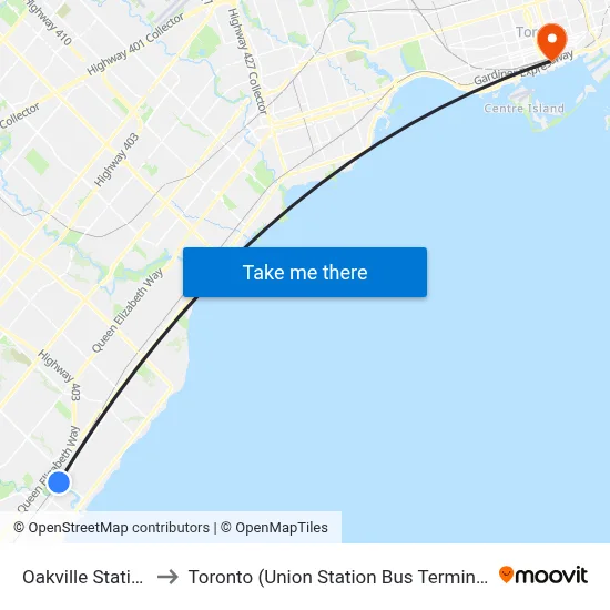 Oakville Station to Toronto (Union Station Bus Terminal) map