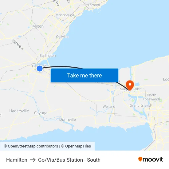 Hamilton to Go/Via/Bus Station - South map