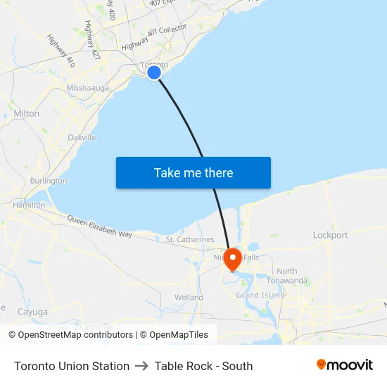 Toronto Union Station to Table Rock - South map