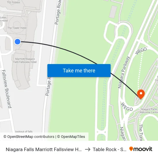 Niagara Falls Marriott Fallsview Hotel Spa to Table Rock - South map