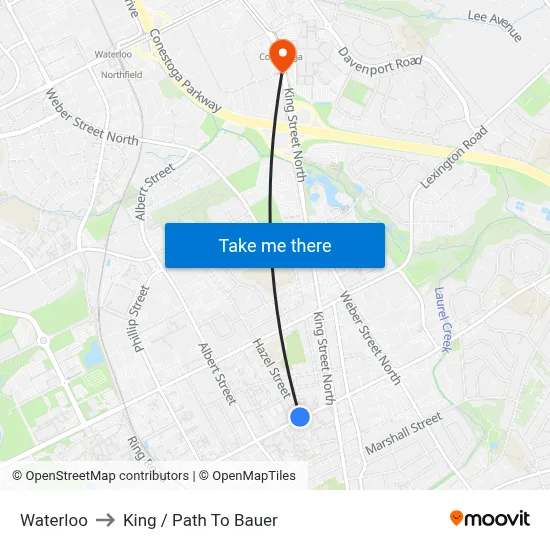 Waterloo to King / Path To Bauer map