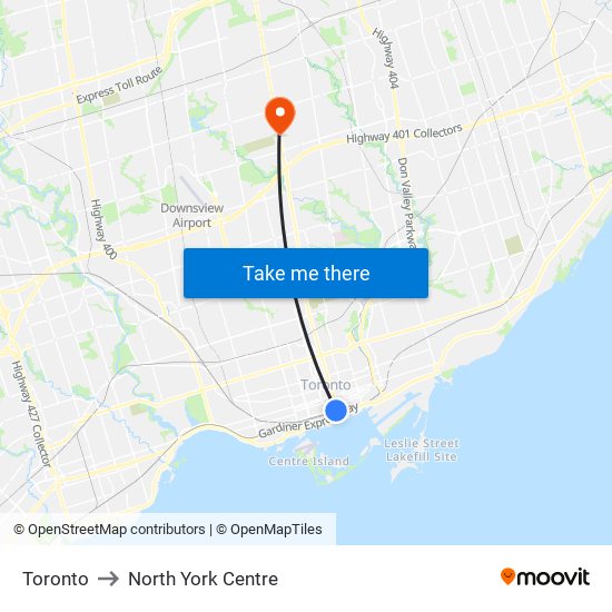 Toronto to North York Centre map