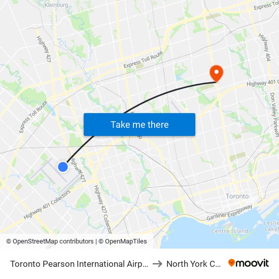 Toronto Pearson International Airport (Yyz) to North York Centre map