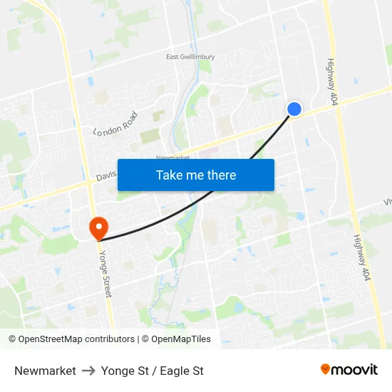 Newmarket to Yonge St / Eagle St map