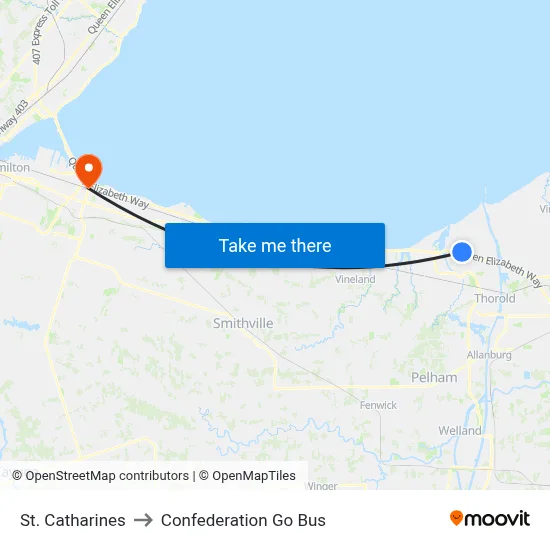 St. Catharines to Confederation Go Bus map