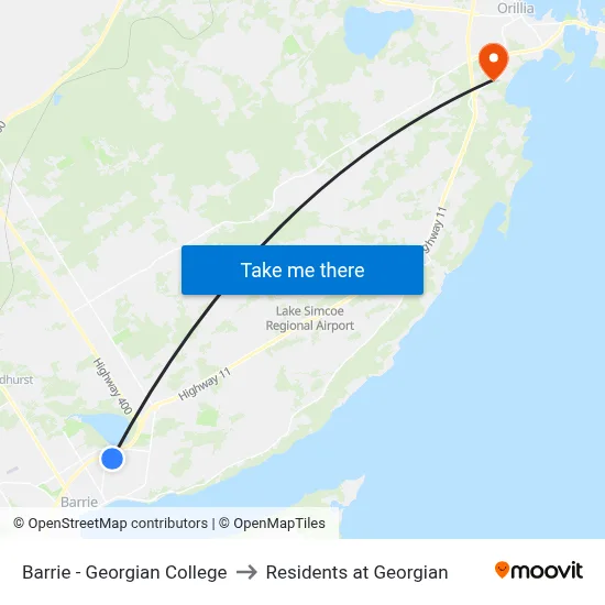 Barrie - Georgian College to Residents at Georgian map