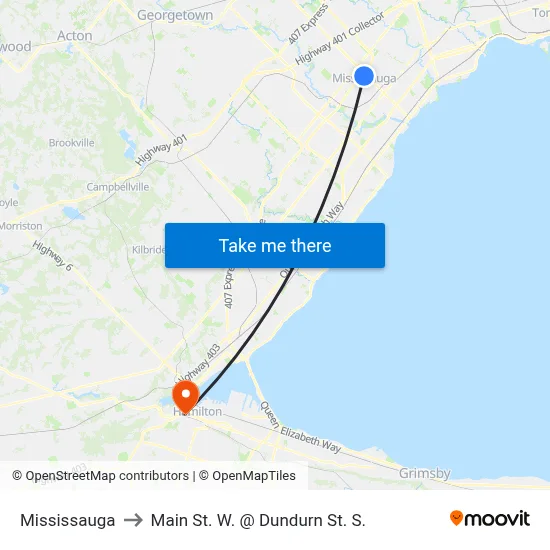 Mississauga to Main St. W. @ Dundurn St. S. map