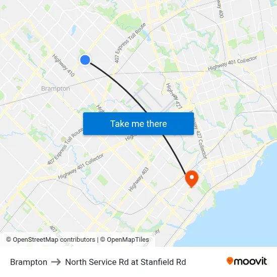 Brampton to North Service Rd at Stanfield Rd map
