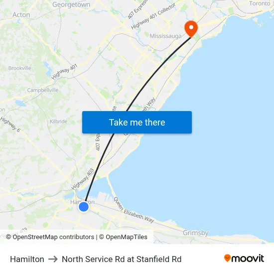 Hamilton to North Service Rd at Stanfield Rd map