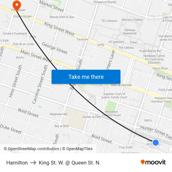 Hamilton to King St. W. @ Queen St. N. map