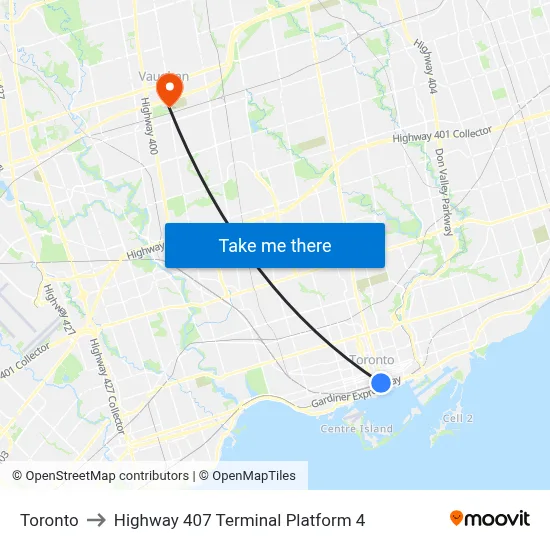 Toronto to Highway 407 Terminal Platform 4 map
