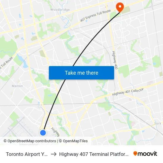 Toronto Airport YYZ to Highway 407 Terminal Platform 4 map