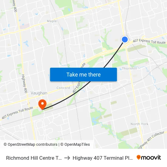 Richmond Hill Centre Terminal to Highway 407 Terminal Platform 4 map
