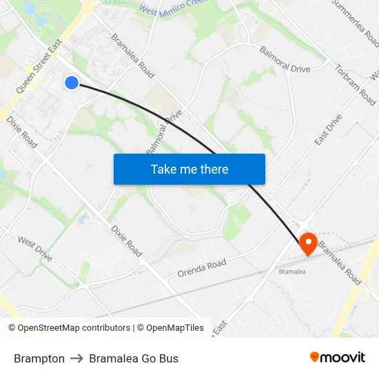 Brampton to Bramalea Go Bus map