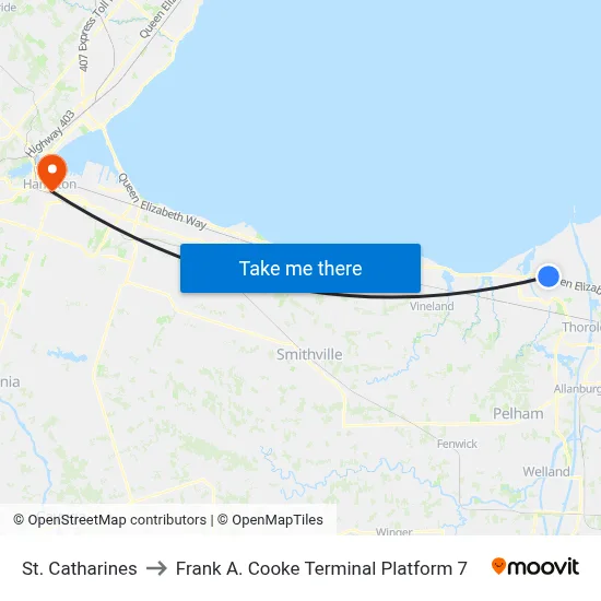 St. Catharines to Frank A. Cooke Terminal Platform 7 map