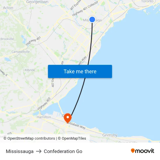 Mississauga to Confederation Go map