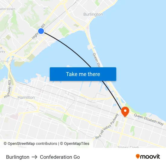 Burlington to Confederation Go map