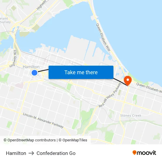 Hamilton to Confederation Go map