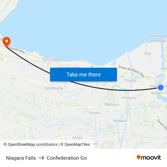 Niagara Falls to Confederation Go map
