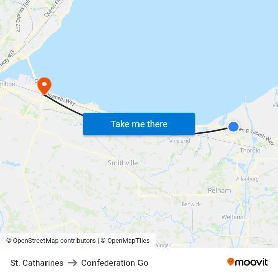 St. Catharines to Confederation Go map