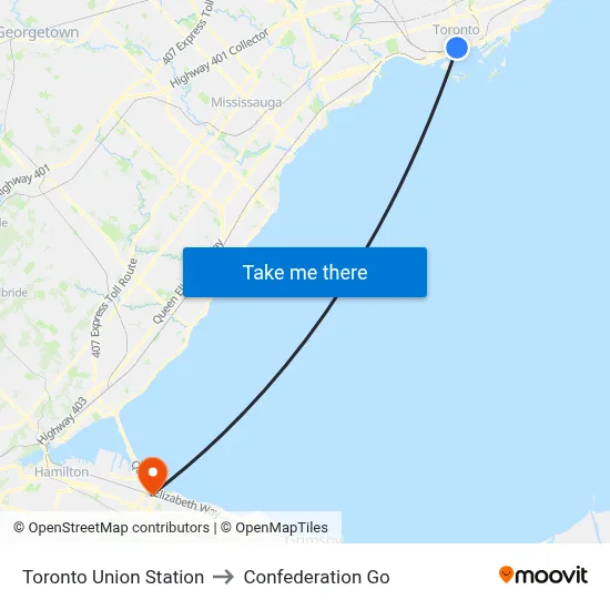 Toronto Union Station to Confederation Go map