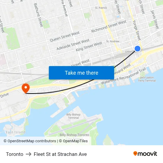 Toronto to Fleet St at Strachan Ave map