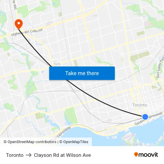 Toronto to Clayson Rd at Wilson Ave map