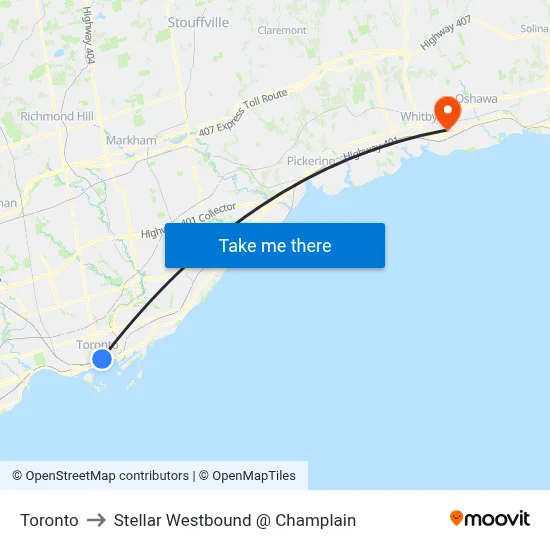 Toronto to Stellar Westbound @ Champlain map