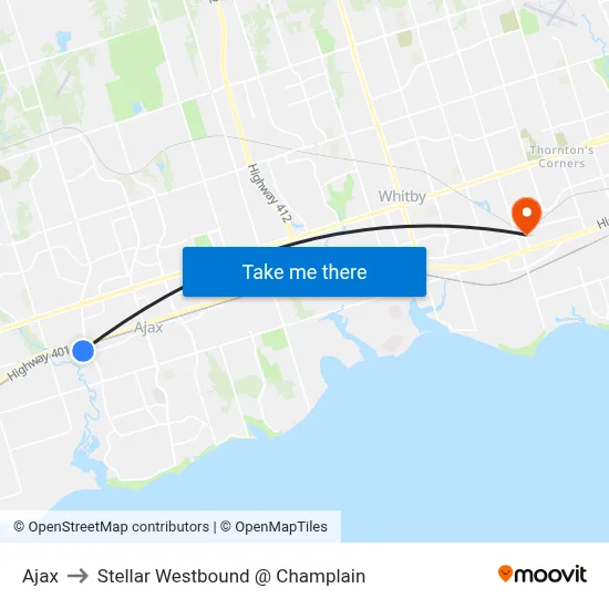 Ajax to Stellar Westbound @ Champlain map