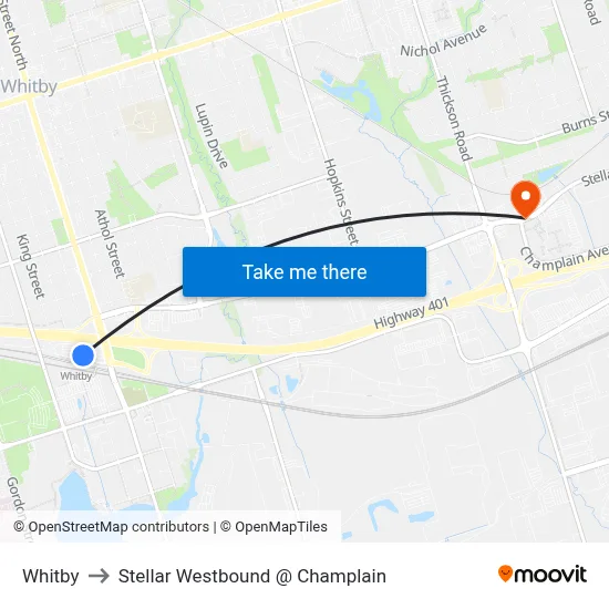 Whitby to Stellar Westbound @ Champlain map