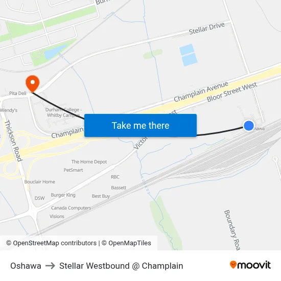 Oshawa to Stellar Westbound @ Champlain map