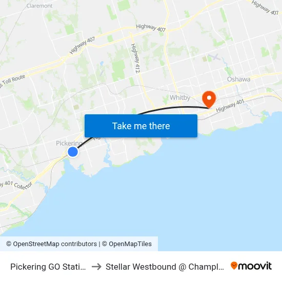 Pickering GO Station to Stellar Westbound @ Champlain map