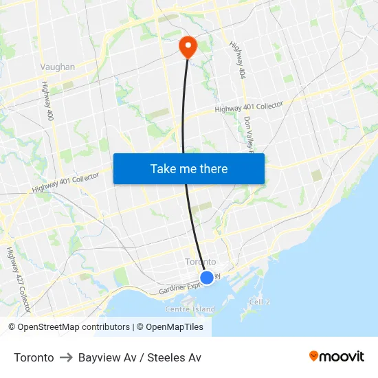 Toronto to Bayview Av / Steeles Av map