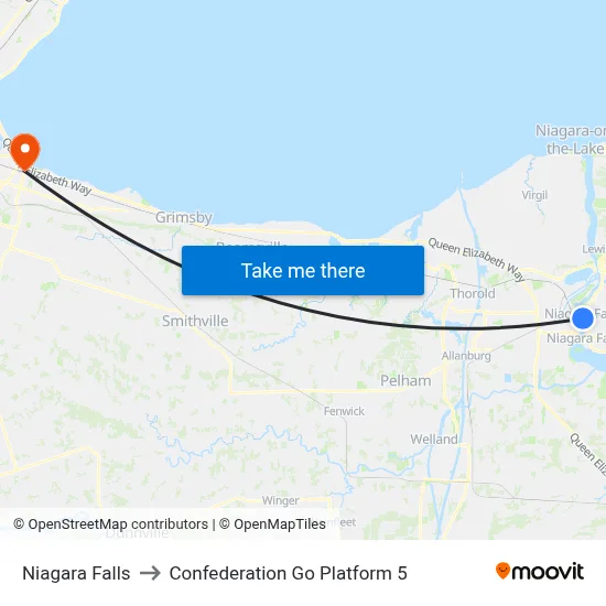 Niagara Falls to Confederation Go Platform 5 map