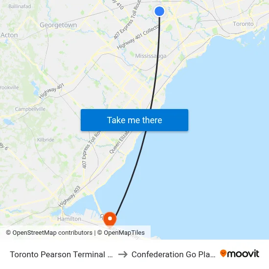 Toronto Pearson Terminal 3 Station to Confederation Go Platform 5 map