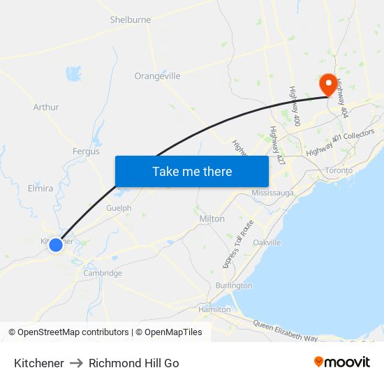 Kitchener to Richmond Hill Go map