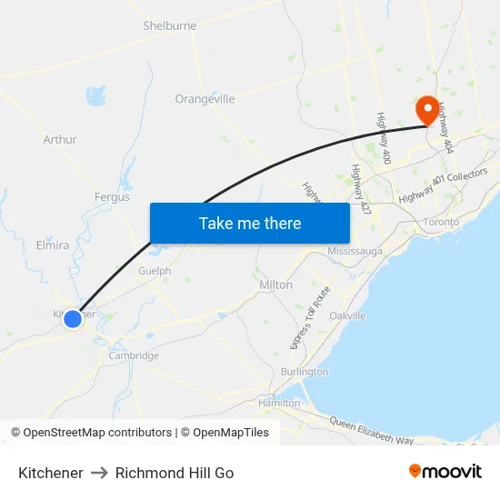 Kitchener to Richmond Hill Go map